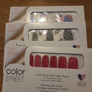 Color Street Nail Polish Glittery Red, Paisley Black, Patriotic Silver (6 Sets)